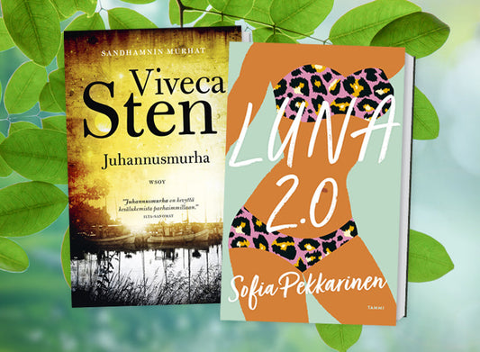 Kirjavinkit kesäloma 2022, kuvassa Viveca Sten Juhannusmurha ja Sofia Pekkarinen Luna 2.0