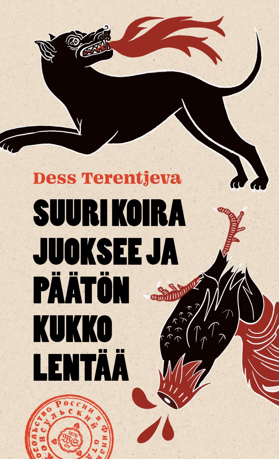Suuri koira juoksee ja päätön kukko lentää