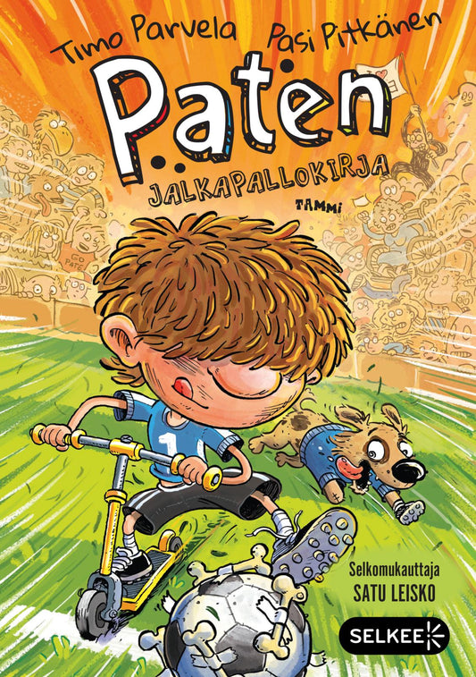 Etukansi. Timo Parvela. Pasi Pitkänen. Paten jalkapallokirja (selkokirja).