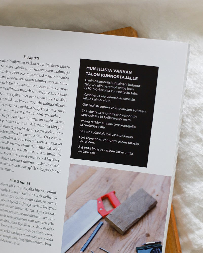 Kunnosta & sisusta puutalo kirja sisäsivu