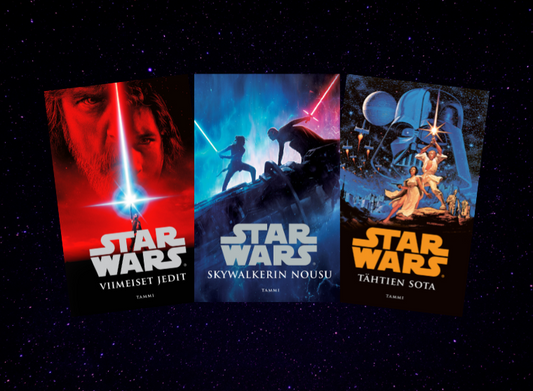 Tutustu Star Wars -kirjoihin; Pimeä uhka, Jedin paluu, Skywalkerin nousu ja muihin klassikkosarjan osiin! -artikkelin kuva. Kuvassa Star Wars -sarjan kirjoja.
