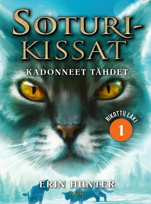 Etukansi. Erin Hunter. Soturikissat: Rikottu laki 1: Kadonneet tähdet.