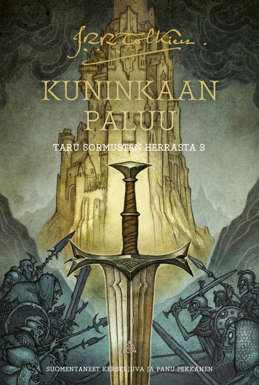 Etukansi. J. R. R. Tolkien. Taru Sormusten herrasta 3: Kuninkaan paluu (pehmeäkantinen, syrjävärjätty).