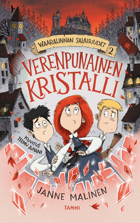 Etukansi. Janne Malinen. Teemu Juhani. Waaralinnan salaisuudet 2. Verenpunainen kristalli.