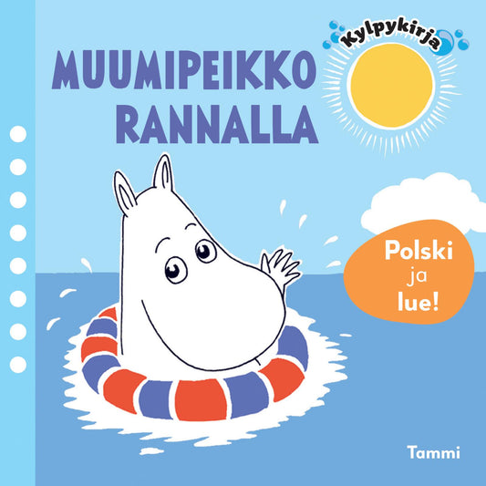 Etukansi. Riina ja Sami Kaarla. Muumipeikko rannalla -kylpykirja.