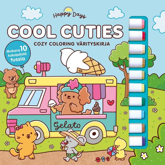 Etukansi. Elena  Aiello. Cool Cuties - Cozy coloring  värityskirja.