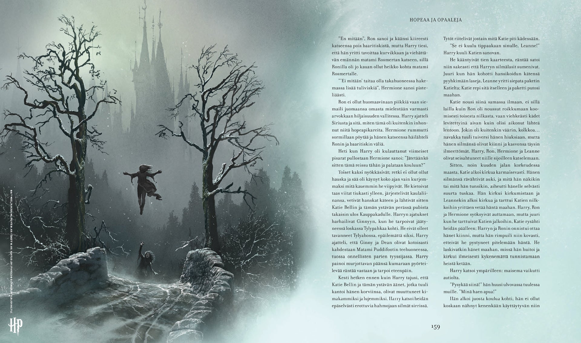 Kuvitetun Harry Potter ja puoliverinen prinssi -kirjan aukeama