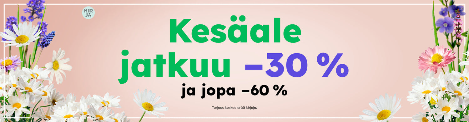Kesäale-banneri. Kirjoja -30 % ja jopa -60 %.