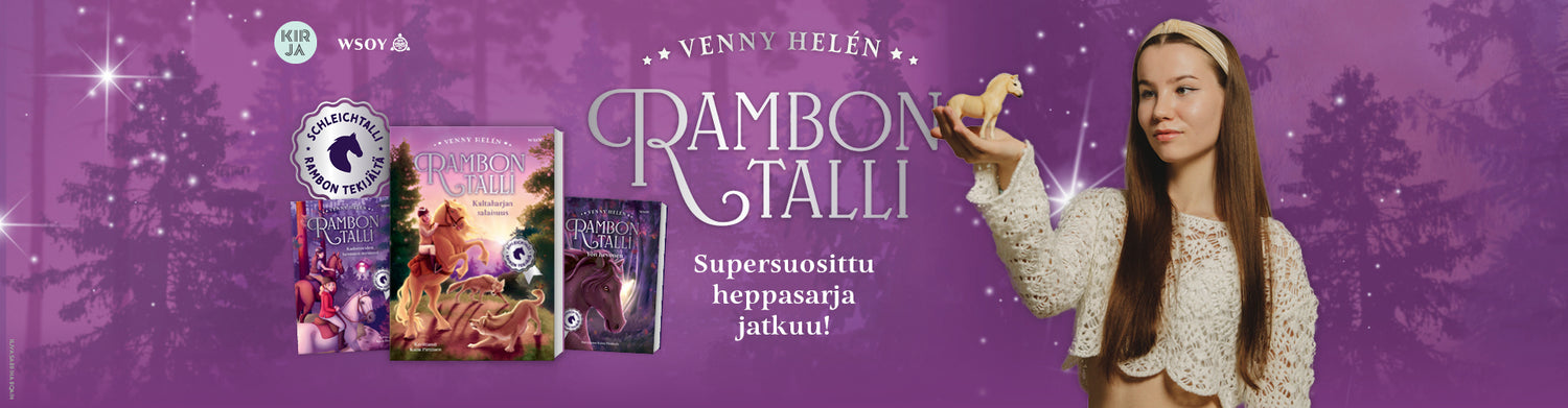 Kuvassa Venny Helen ja Rambon talli -kirjat.