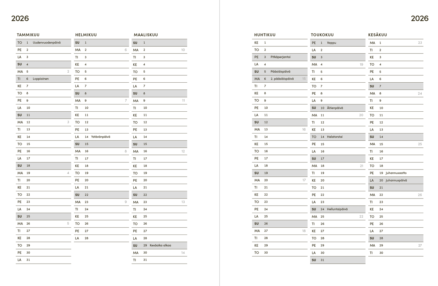 Sitan kalenteri 2026 sisäaukeama