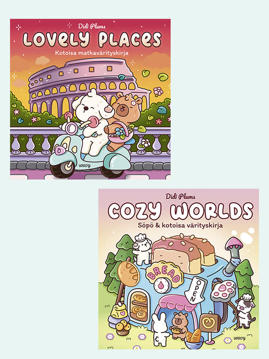 Cozy Worlds ja Lovely Places -värityskirjapaketti