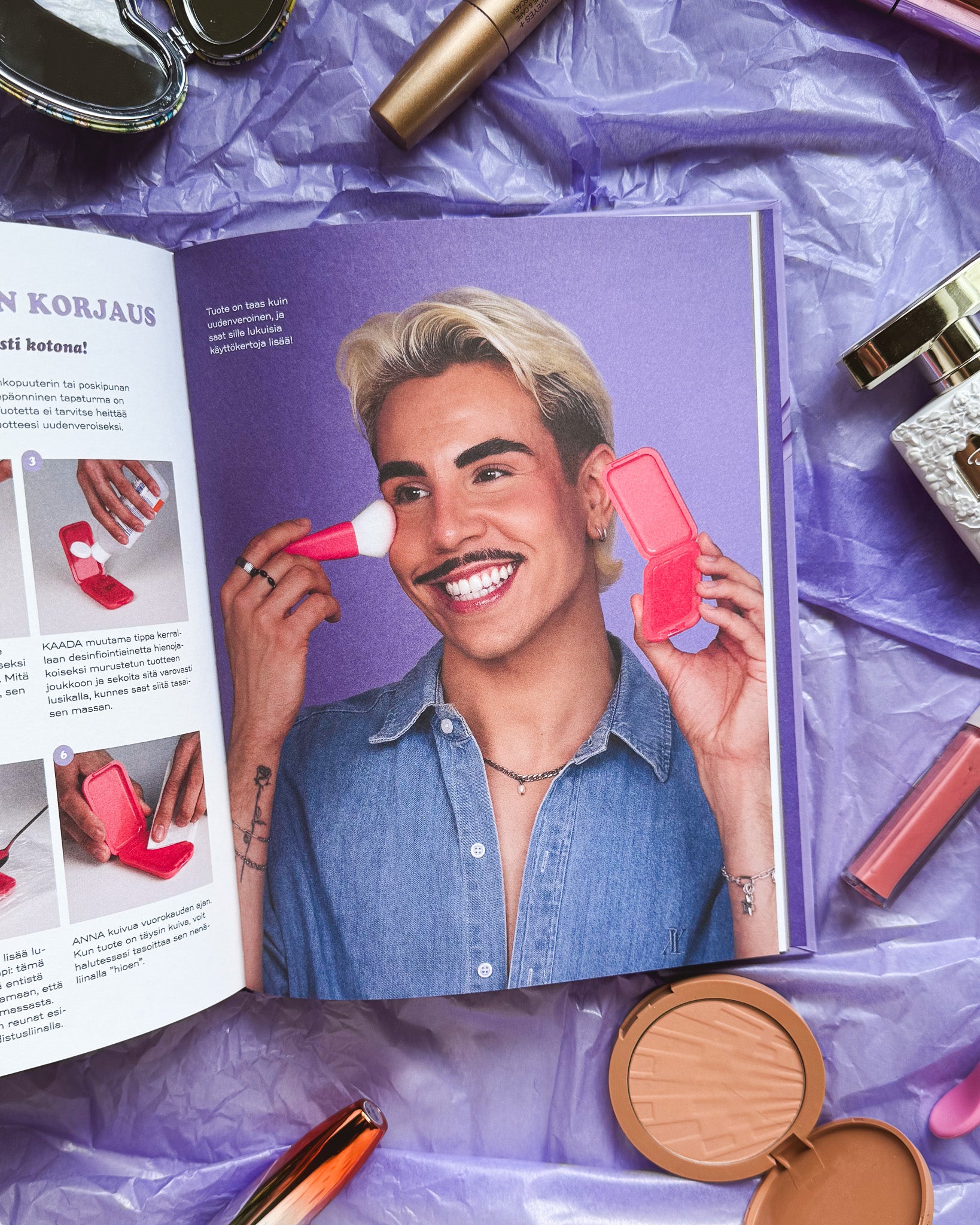 Pinjan ja Valtterin meikkikirja aukeamakuva